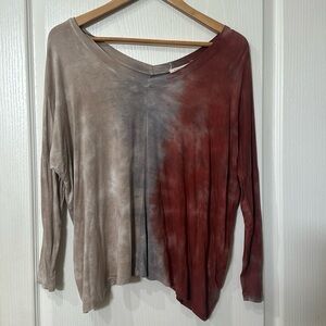 Moon and sky size XS oversize double V-neck dohman long sleeve, tie-dye top